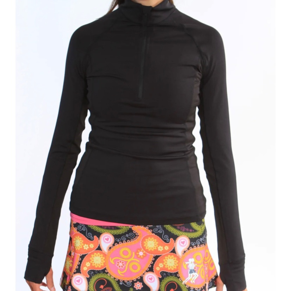 Black www.runningskirts.com half-zip pullover running jacket